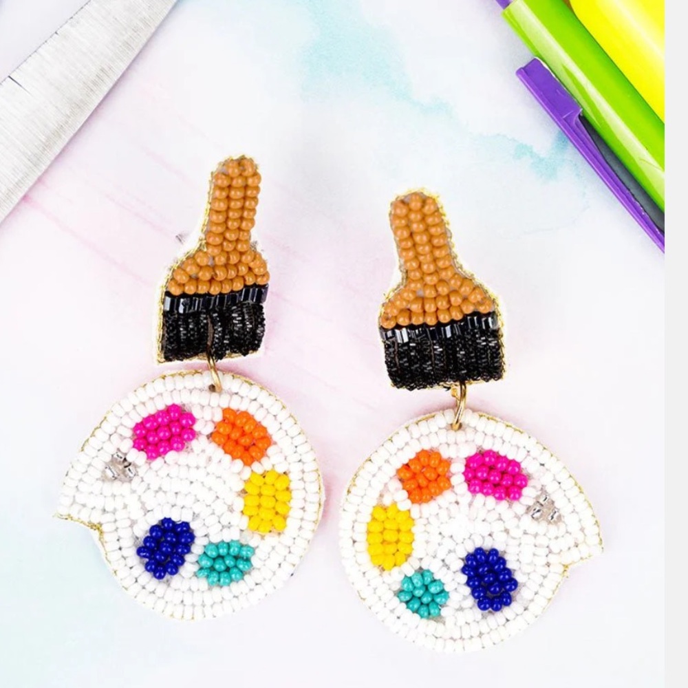 Colorful Paint Palette Earrings - Seed Bead